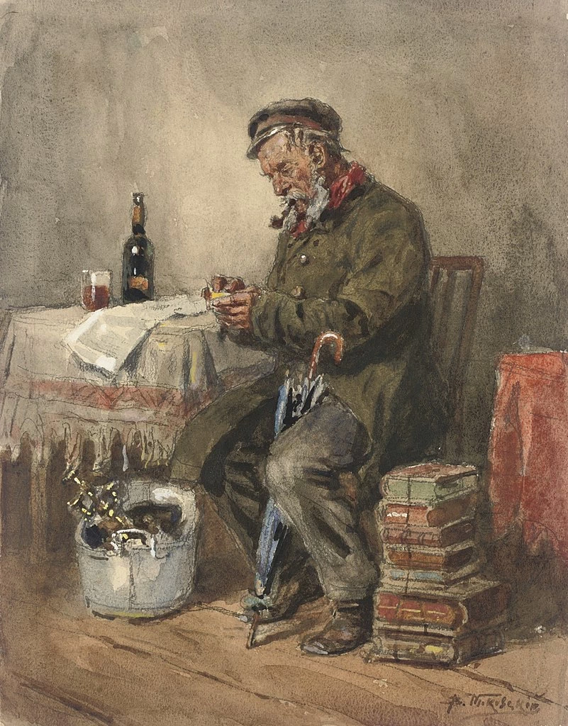 Un uomo seduto che fuma la pipa